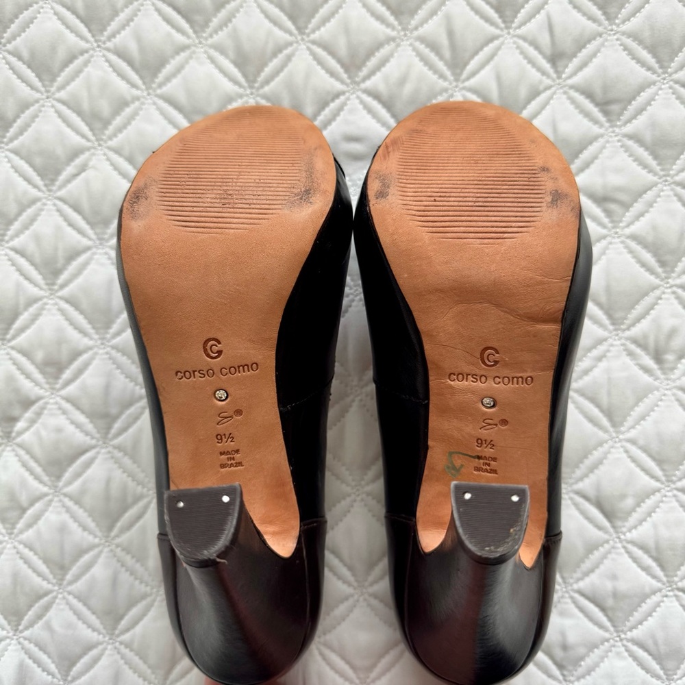 Corso Como Del Pumps Two Tone Black Brown Leather Round Cap Toe Heels Sz 9.5 - Picture 10 of 11